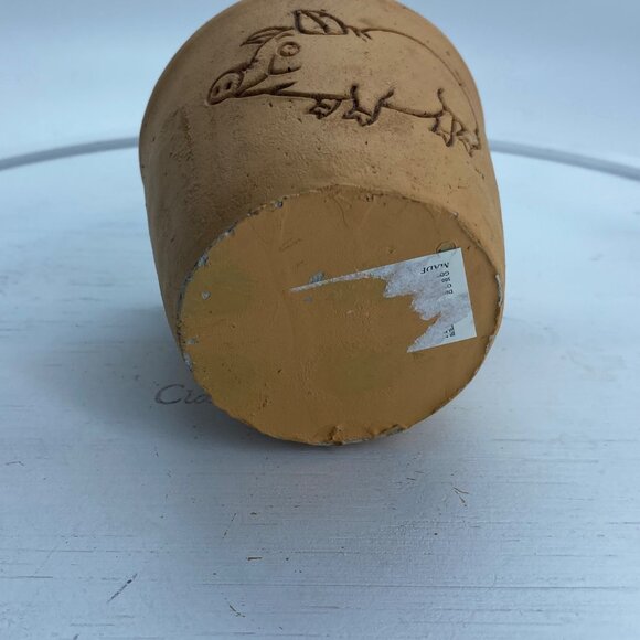 Handcrafted Terracotta Pig Planter With Artificial Succulent 3” - Picture 7 of 7